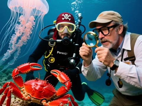 Underwater Exploration with Pirate Diver and Marine Life