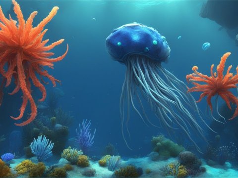 Underwater Scene with Vibrant Sea Creatures