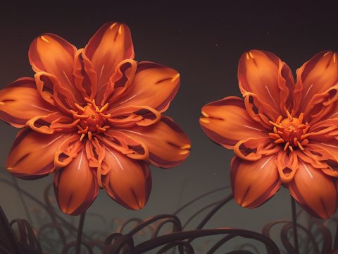 Unique Twisting Orange Flowers in Soft Light