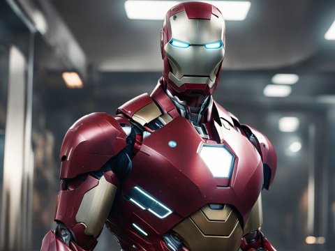 Upgraded Iron Man Suit in High-Tech Lab