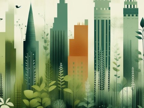 Urban Skyline Blended with Lush Greenery