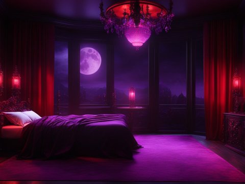 Vampire Luxury Bedroom with Moonlit Gothic Ambiance