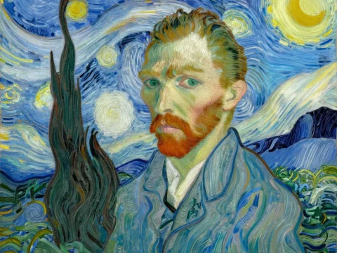 Van Gogh Style Abstract Portrait with Starry Night Background
