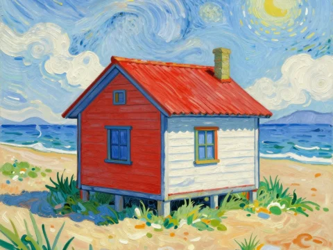 Van Gogh Style Beach House by the Sea