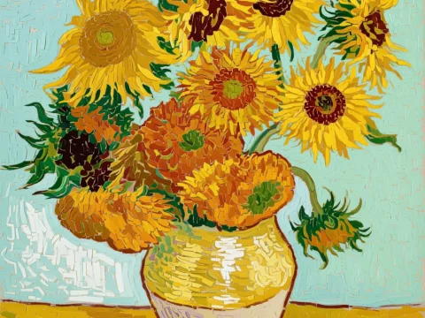 Van Gogh Style Sunflowers in Vase