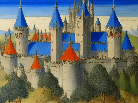 Variegated Castle with Blue and Red Turrets