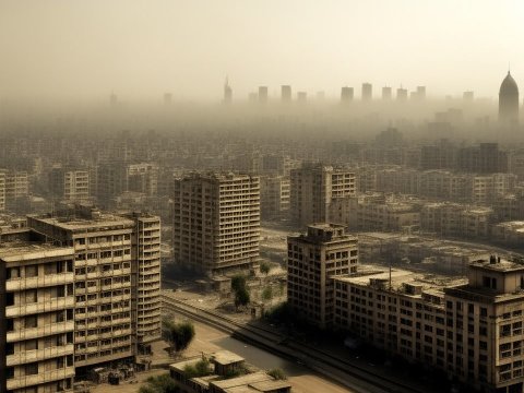 Vast Abandoned Cityscape Shrouded in Haze