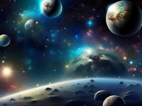Vast Cosmic Scene with Multiple Planets and Stars