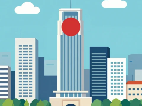 Vector Art of Osaka Cityscape with Iconic Building