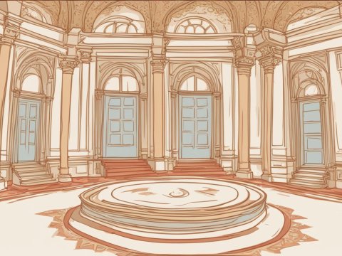 Vector Digital Painting of Ornate Circular Hall Interior