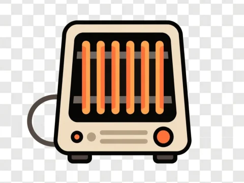 Vector Icon of Electric Heater with Glowing Heating Elements