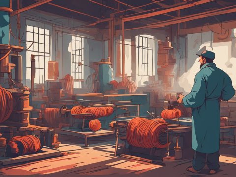 Vector Illustration of Factory Worker in Yarn Production