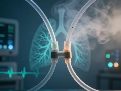 Ventilator Tubes Merging with Lung Illustration in Medical Setting