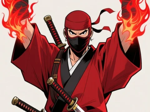 Vermilion Ninja Summoning Flames