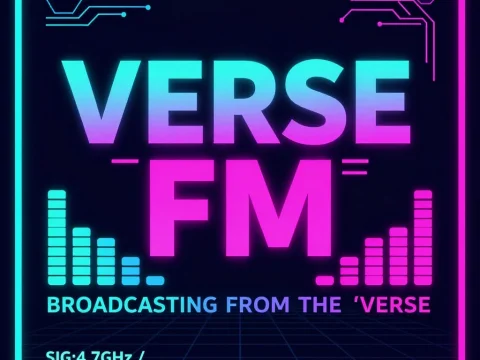 Verse FM Cyberpunk Radio Logo with Neon Glow