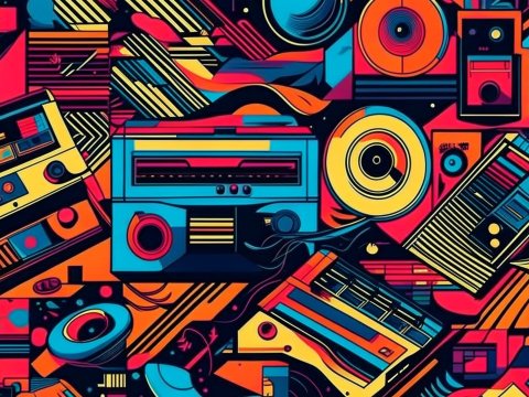 Vibrant 1990s Retro Music Tech Abstract