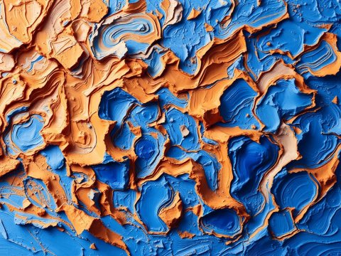 Vibrant 3D Abstract Painting in Blue and Orange