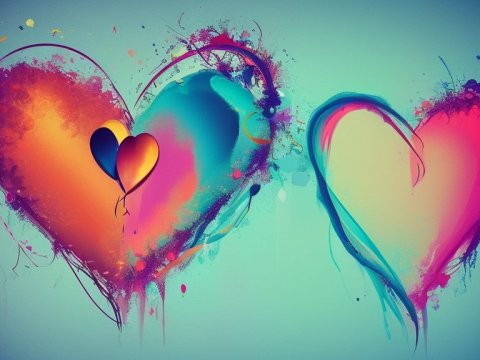 Vibrant Abstract Hearts with Colorful Splashes