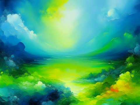 Vibrant Abstract Landscape with Heavenly Blue and Green Hues