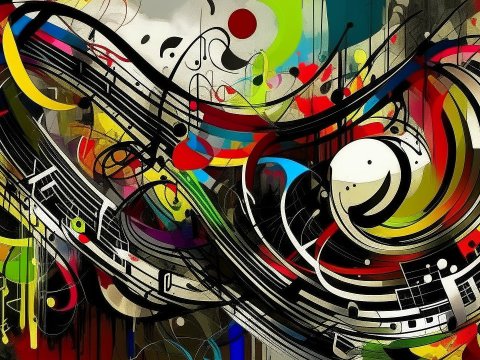 Vibrant Abstract Music Art with Flowing Notes