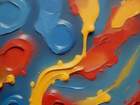 Vibrant Abstract Oil Painting with Blue, Red, and Yellow Swirls