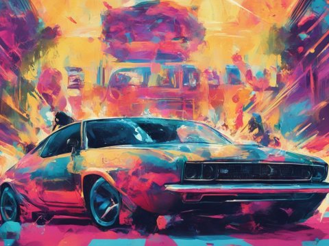 Vibrant Abstract Painting of a Classic Car
