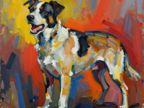 Vibrant Abstract Painting of a Happy Dog