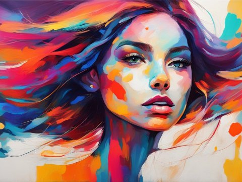 Vibrant Abstract Portrait of a Woman with Flowing Hair
