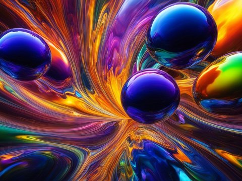 Vibrant Abstract Swirls with Reflective Spheres