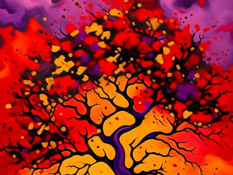 Vibrant Abstract Tree with Fiery Colors