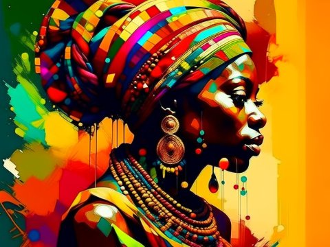 Vibrant African Woman Portrait in Colorful Abstract Style
