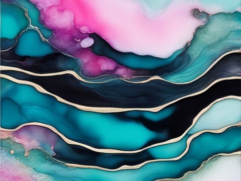 Vibrant Alcohol Ink Abstract Art with Pink and Teal Layers