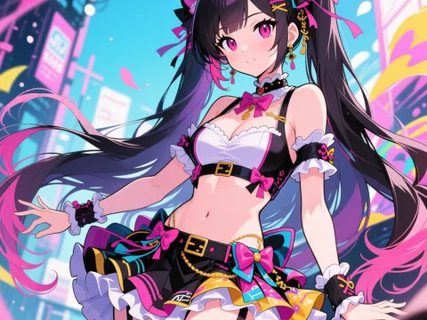 Vibrant Anime Girl in Colorful Idol Outfit