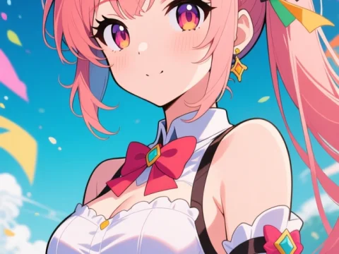 Vibrant Anime Girl with Pink Hair and Colorful Accessories
