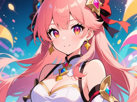 Vibrant Anime Girl with Pink Hair and Gemstone Accessories