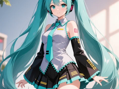 Vibrant Anime Portrait of Hatsune Miku with Twin Tails