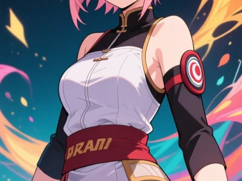 Vibrant Anime Portrait of Pink-Haired Female Warrior