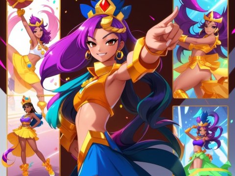 Vibrant Anime Warrior Girl with Purple Hair and Golden Armor