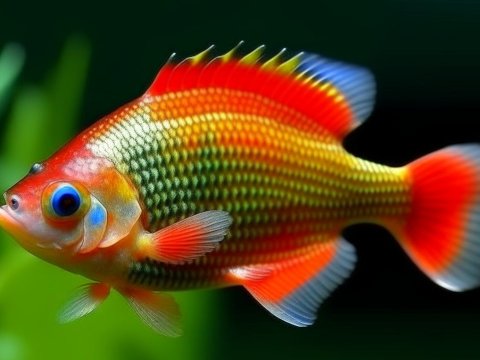 Vibrant Aquarium Fish with Red and Blue Fins