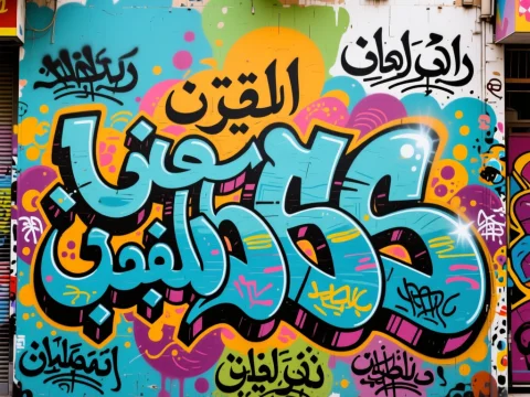 Vibrant Arabic Calligraphy Street Art Mural