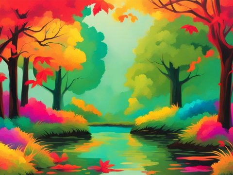 Vibrant Autumn Forest by a Serene River
