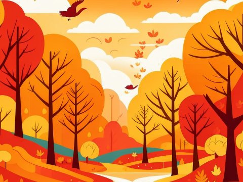 Vibrant Autumn Forest Landscape Vector