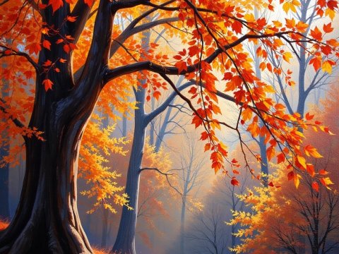 Vibrant Autumn Forest with Glowing Orange Leaves