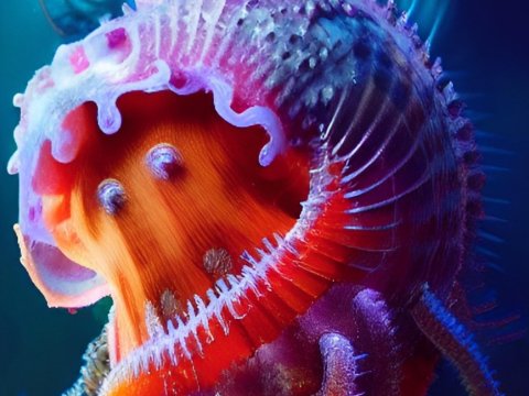 Vibrant Bioluminescent Jellyfish in Deep Ocean