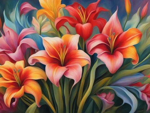 Vibrant Bouquet of Lilies in a Classic Painting
