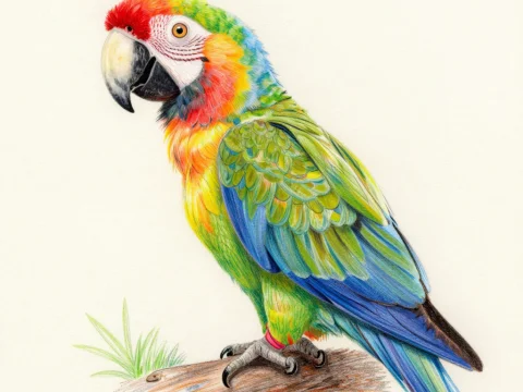 Vibrant Colored Parrot Illustration on Branch