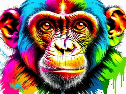 Vibrant Colorful Monkey Portrait with Paint Splashes