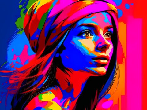 Vibrant Colorful Portrait of a Woman in Digital Pop Art Style