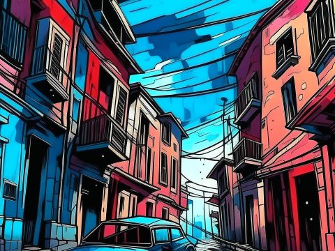 Vibrant Comic-Style Urban Street Scene