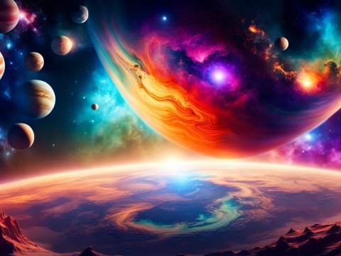 Vibrant Cosmic Landscape with Multiple Planets